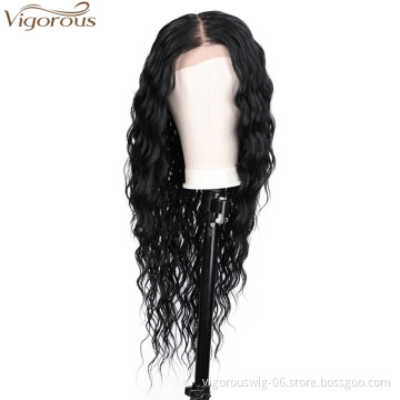 Vigorous Top Quality Lace Front Wigs Long Water Wavy Synthetic Wigs for Black Women Middle Part Black Wigs Heat Resistant Fiber